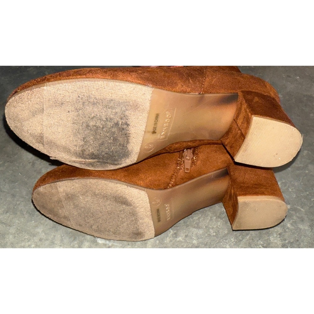 Bamboo AUTUMN Floral Embroidery Block Heel Vegan Suede Ankle Boots Almond Bootie - Picture 6 of 6